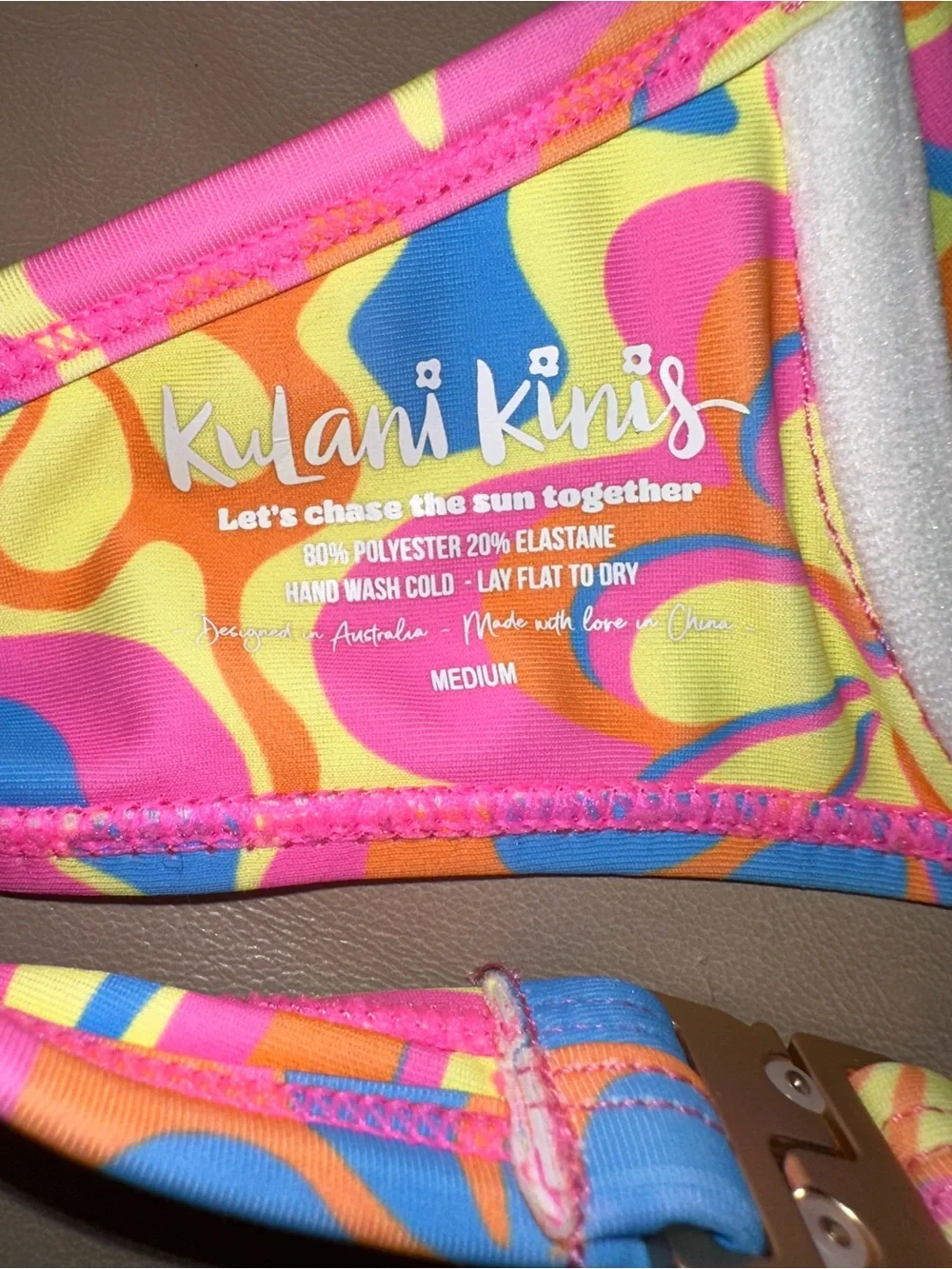 Kulani Kinis “Lovey Dovey” Floral Bikini in Pink, Blue & Yellow medium nwot